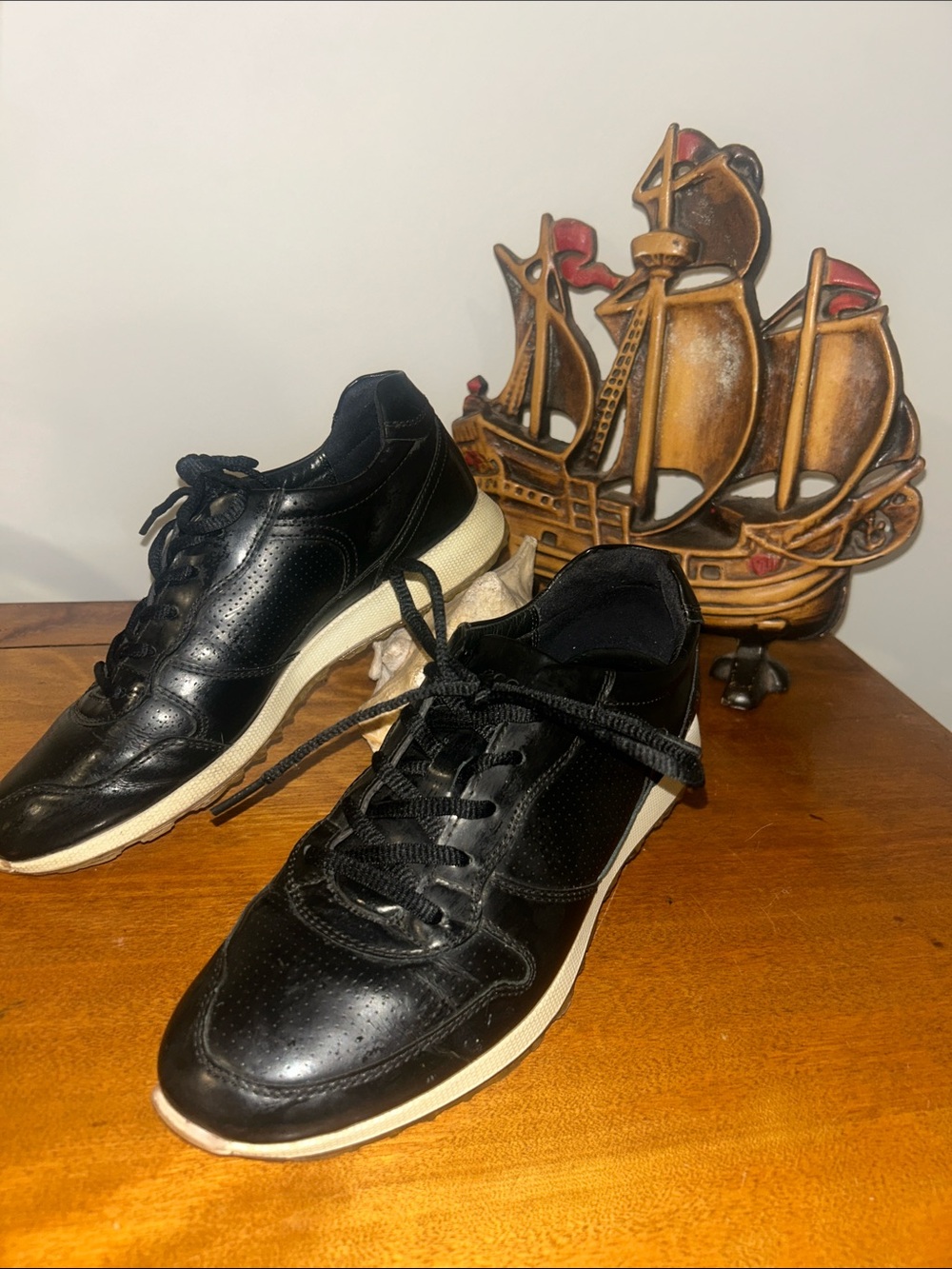 Ecco Women's Black and White Leather Sneakers